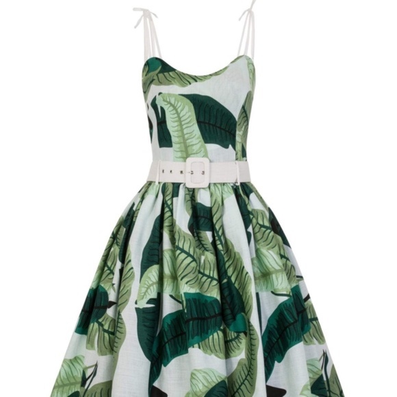 Collectif Green Leaf Print Midi Dress - Picture 6 of 6